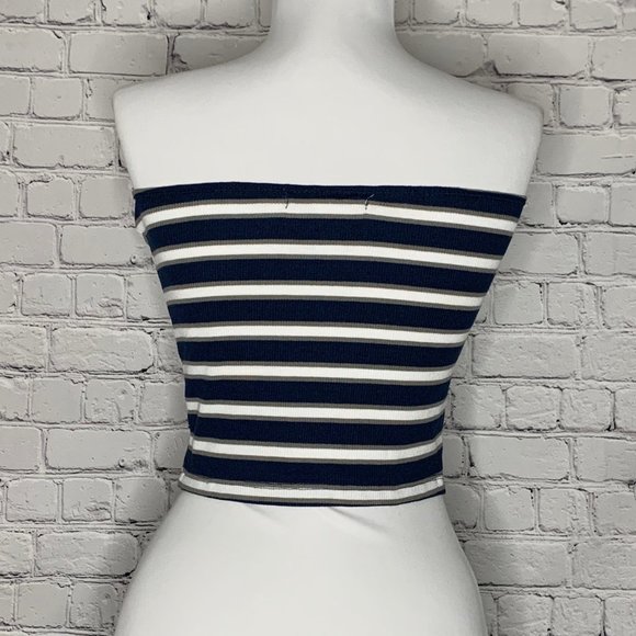 Navy Blue Striped Ribbed Tube/Cropped Top - NWT - Picture 2 of 2